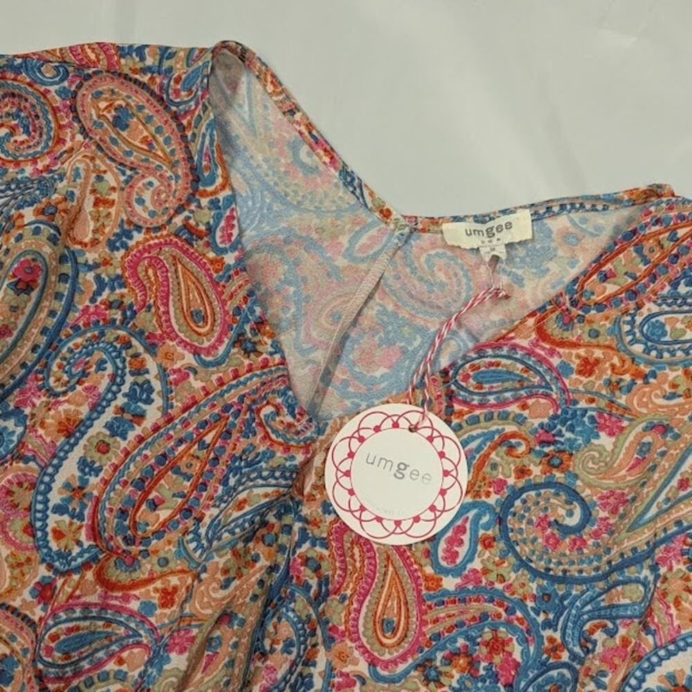 NWT UMGEE BOHO Paisley multicolor Puff Long Sleeve Top Size Medium
